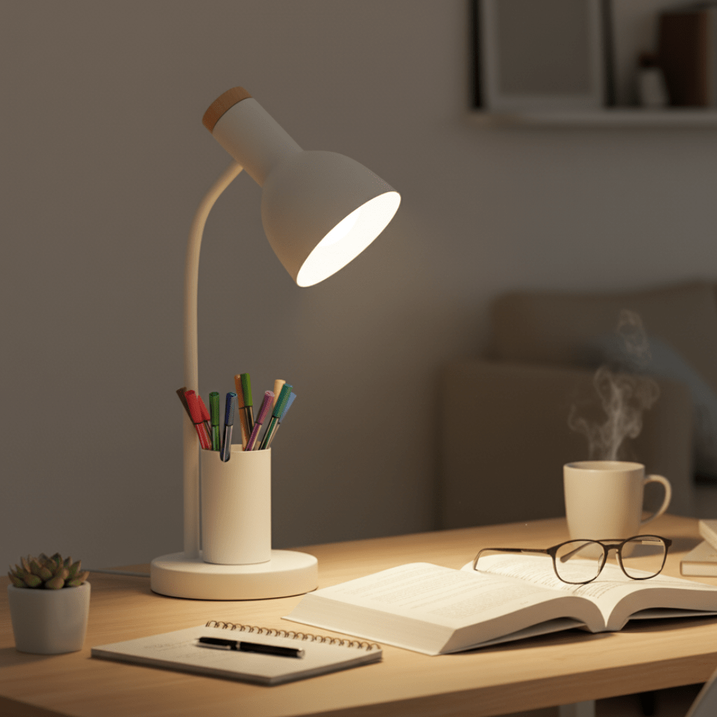 LED Desk Lamp With Built-In Pen Holder For Organization