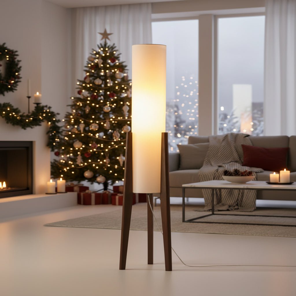 Scandinavian Walnut Floor Lamp with Dimmable LED Light