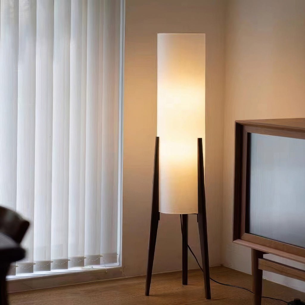 Scandinavian Walnut Floor Lamp with Dimmable LED Light