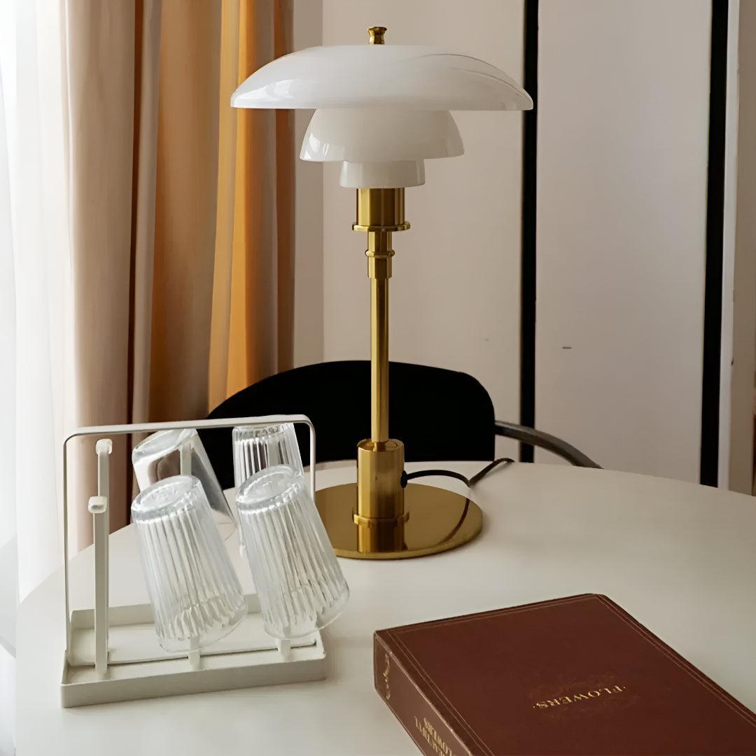 Modern Mushroom Bedside Table Lamp With Warm LED Glow and Layered Shade