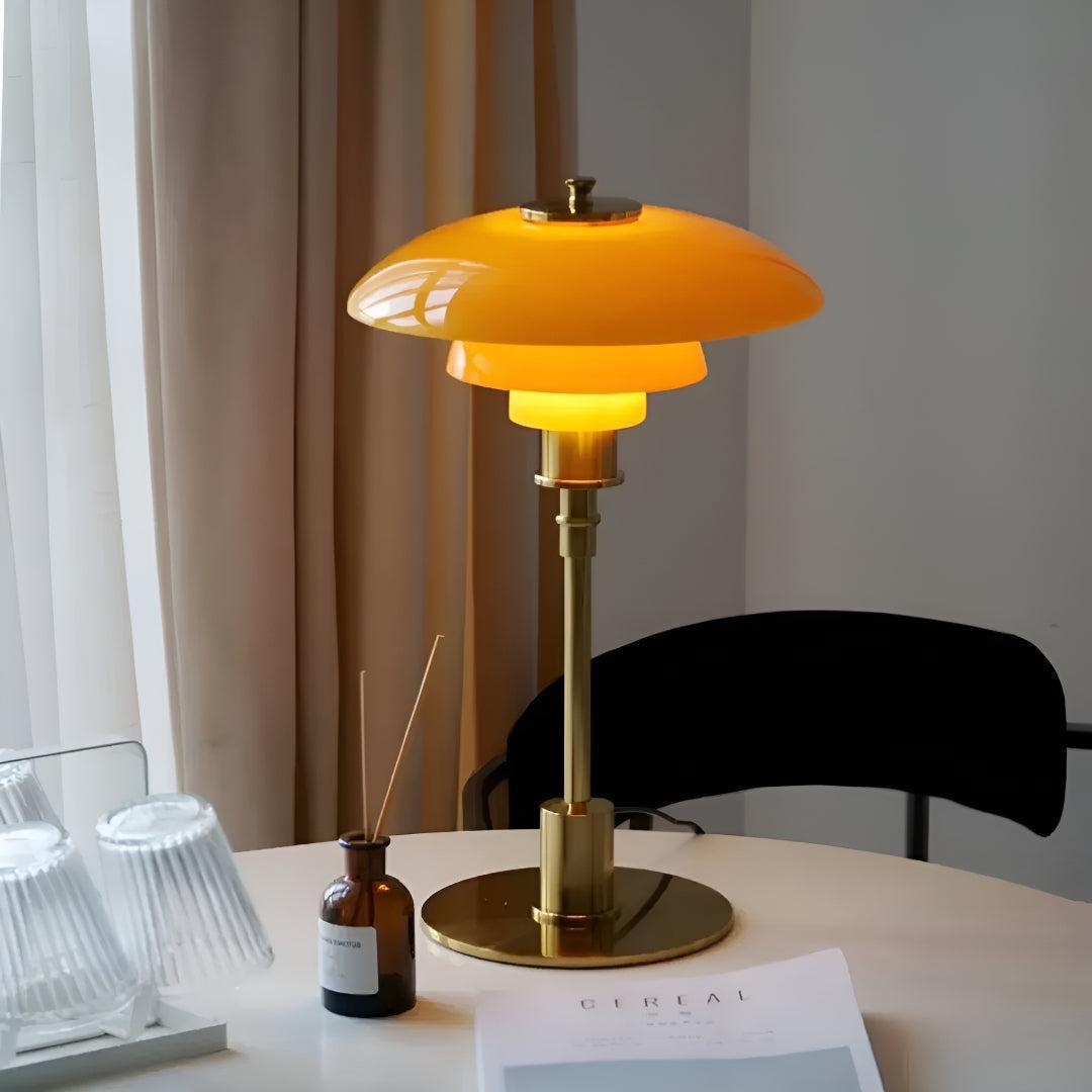 Modern Mushroom Bedside Table Lamp With Warm LED Glow and Layered Shade