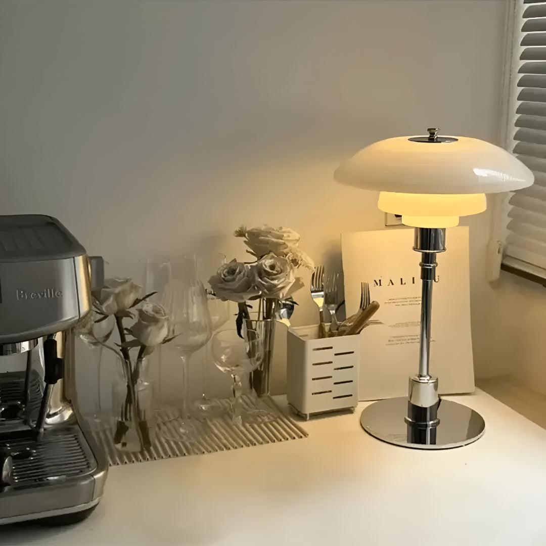 Modern Mushroom Bedside Table Lamp With Warm LED Glow and Layered Shade