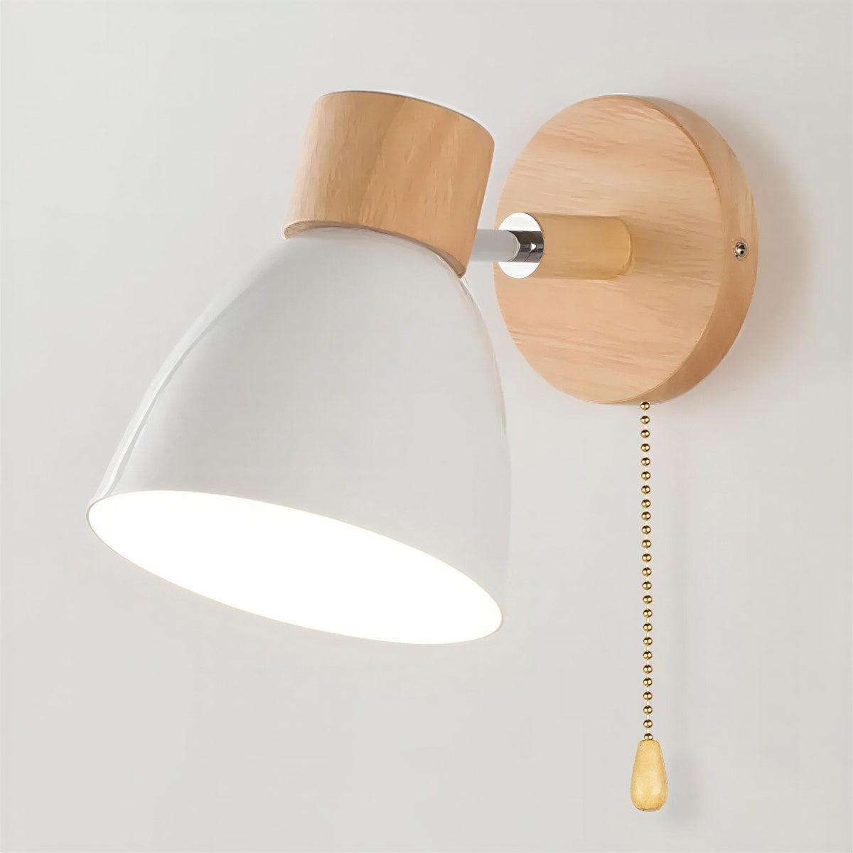 Scandinavian Wall Sconce With Pull Chain Switch and Natural Wood Accents