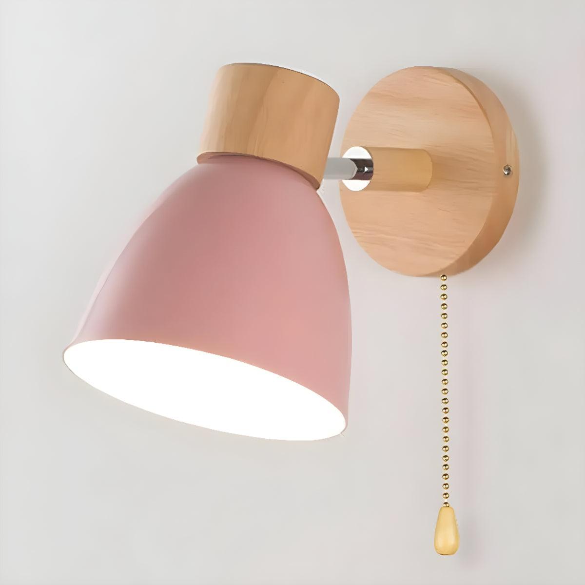 Scandinavian Wall Sconce With Pull Chain Switch and Natural Wood Accents