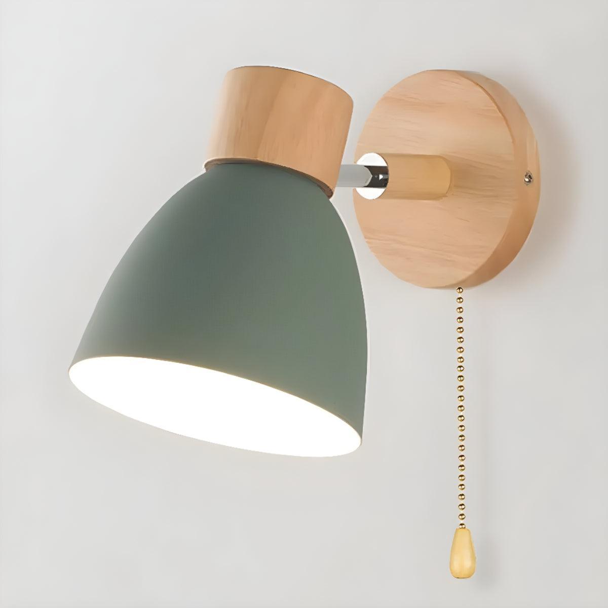 Scandinavian Wall Sconce With Pull Chain Switch and Natural Wood Accents