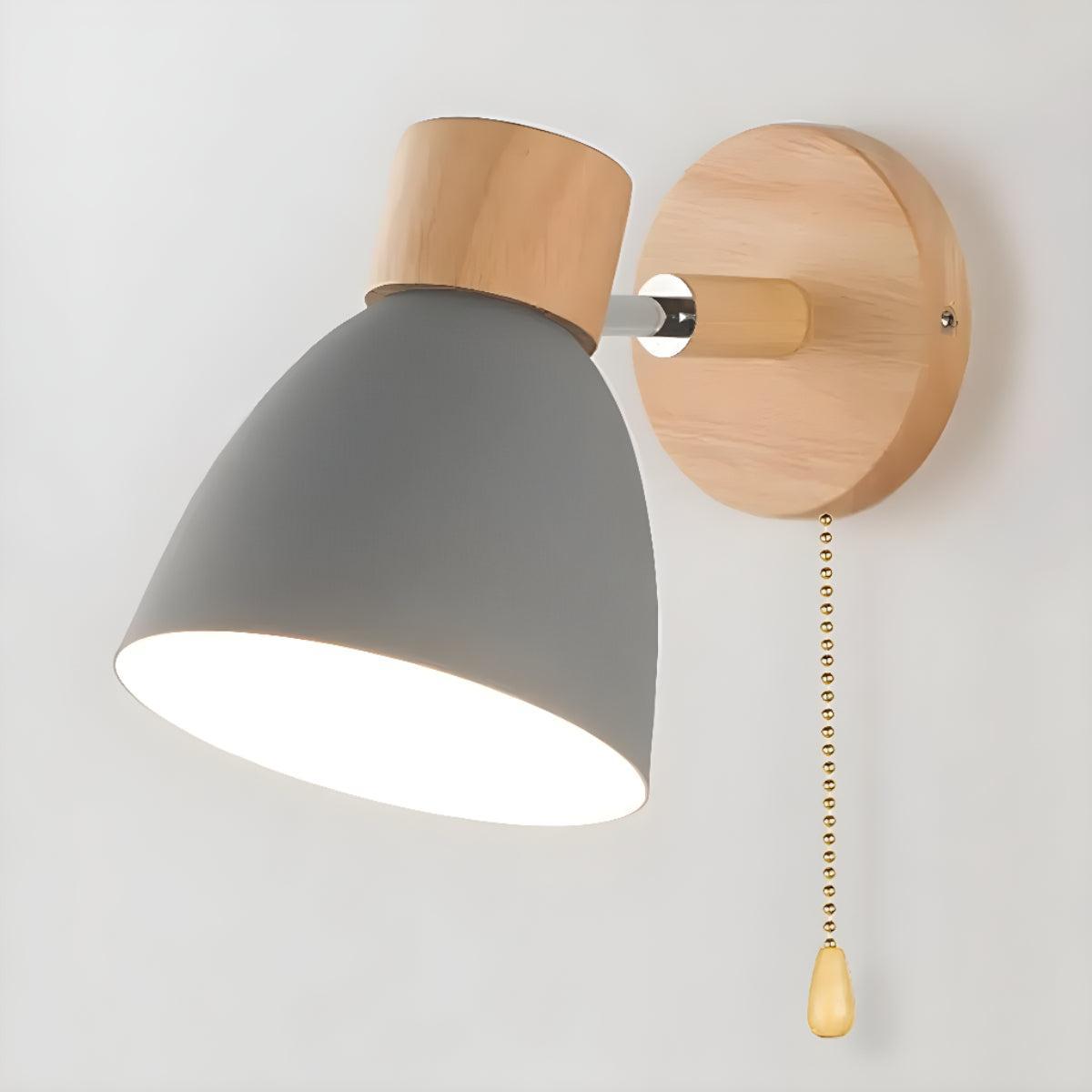Scandinavian Wall Sconce With Pull Chain Switch and Natural Wood Accents