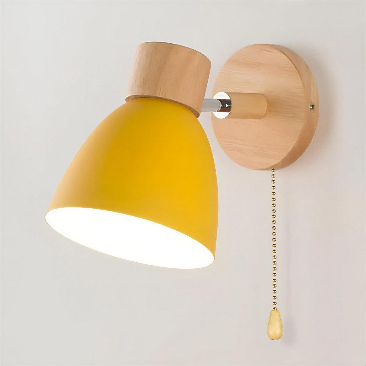 Scandinavian Wall Sconce With Pull Chain Switch and Natural Wood Accents