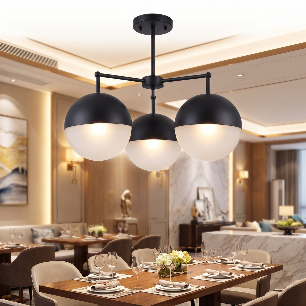 Restaurant Art LED Pendant Light Matt Black white background