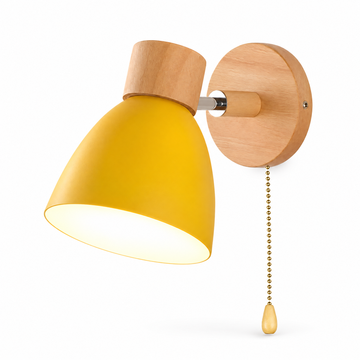 Scandinavian Wall Sconce With Pull Chain Switch and Natural Wood Accents | g0